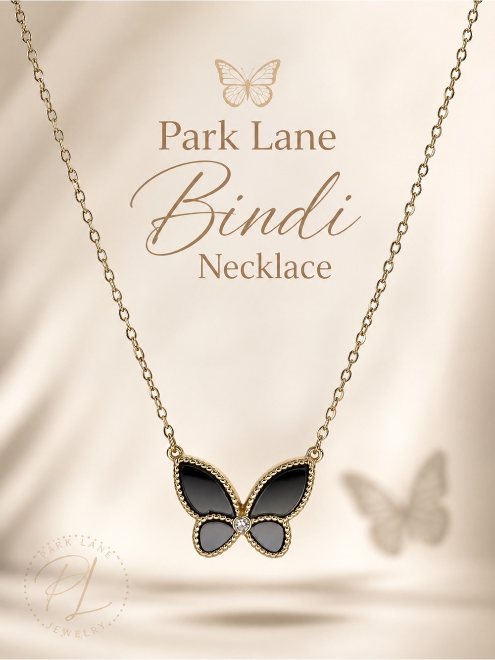 Park Lane Women’s Bindi Butterfly Necklace Gold Black Crystal Statement Jewelry